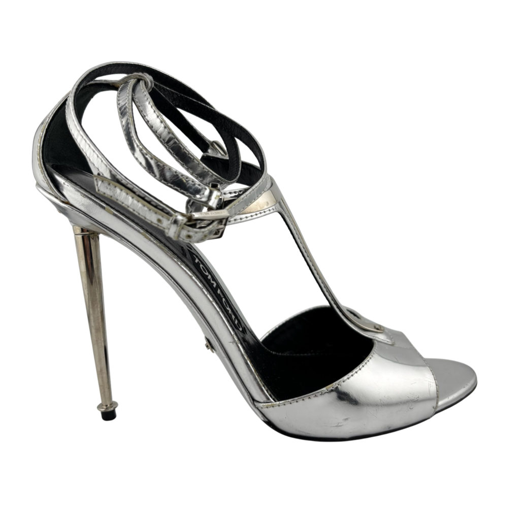 Tom Ford Metallic Heel Sandals, 39.5