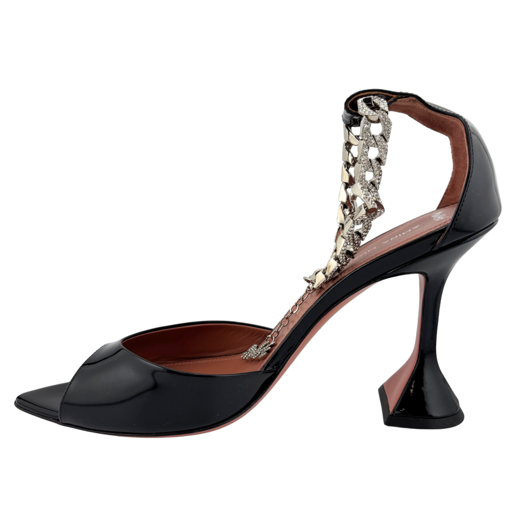 x Awge Black Patent Leather Ankle Chain Flacko Heel, 39