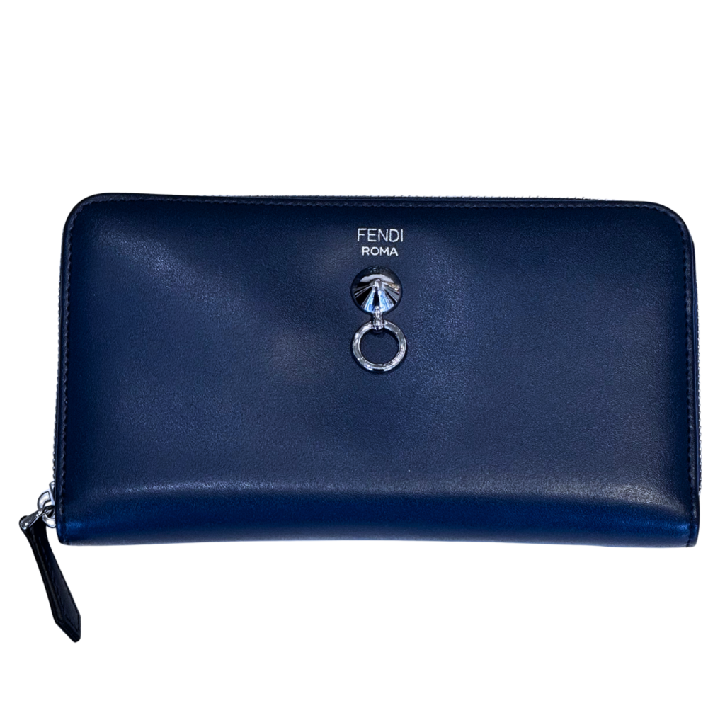Fendi Navy Leather By the Way Continental Zip-Around Wallet
