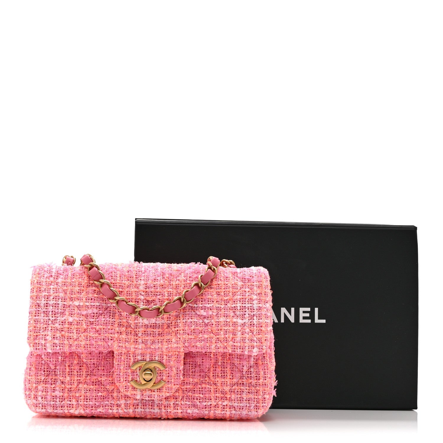 Tweed Quilted Mini Rectangular Flap Pink Orange White