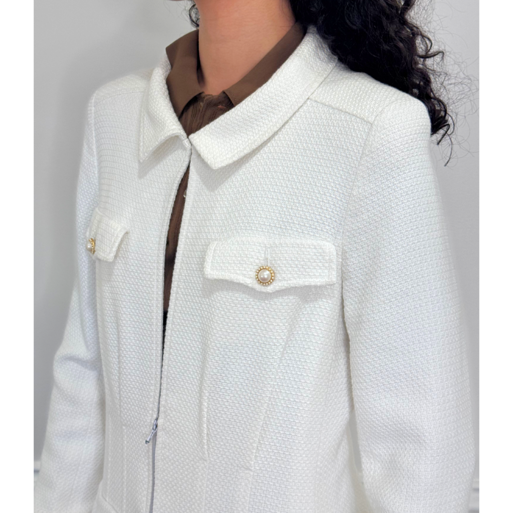 Chanel White Zip Cotton Blend Jacket, 40 (AS IS) (2002)