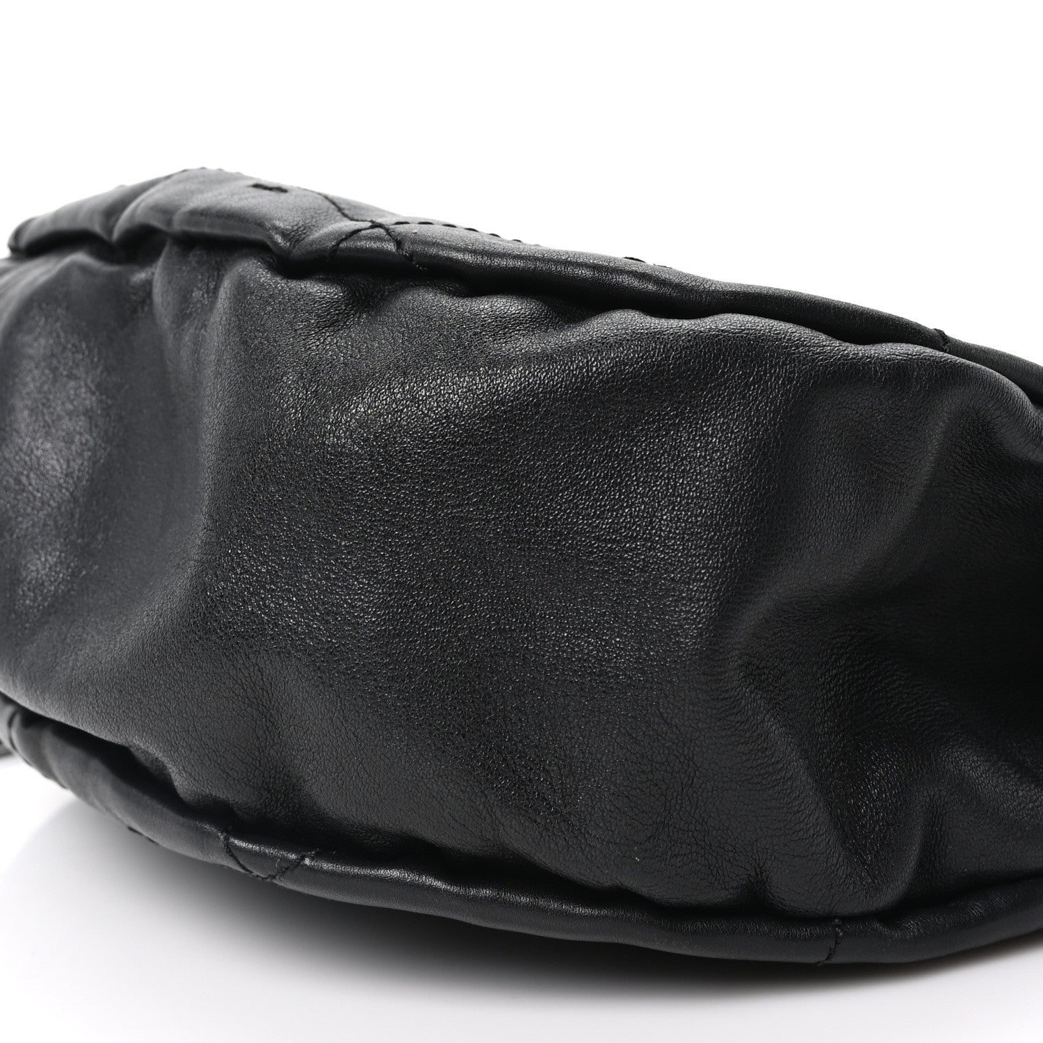 Lambskin Stitched Chocolate Bar Chain Fringe Hobo Black