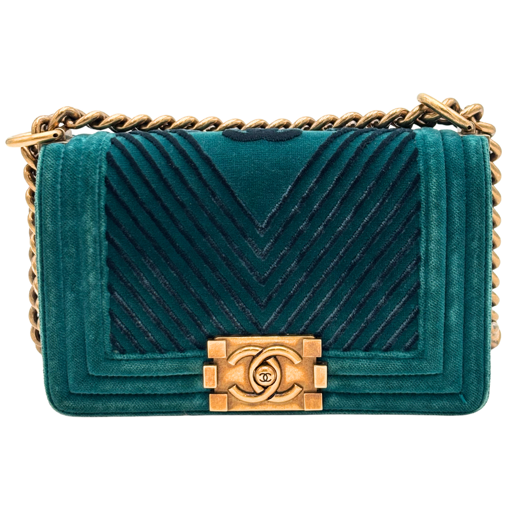 Chanel LeBoy Teal Green Velvet Quilted Bag (2017-2018)