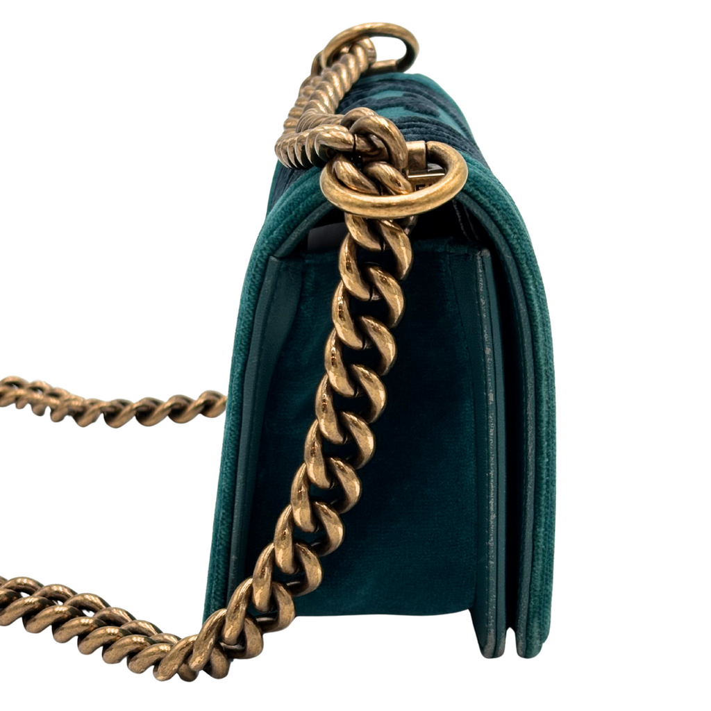 Chanel LeBoy Teal Green Velvet Quilted Bag (2017-2018)