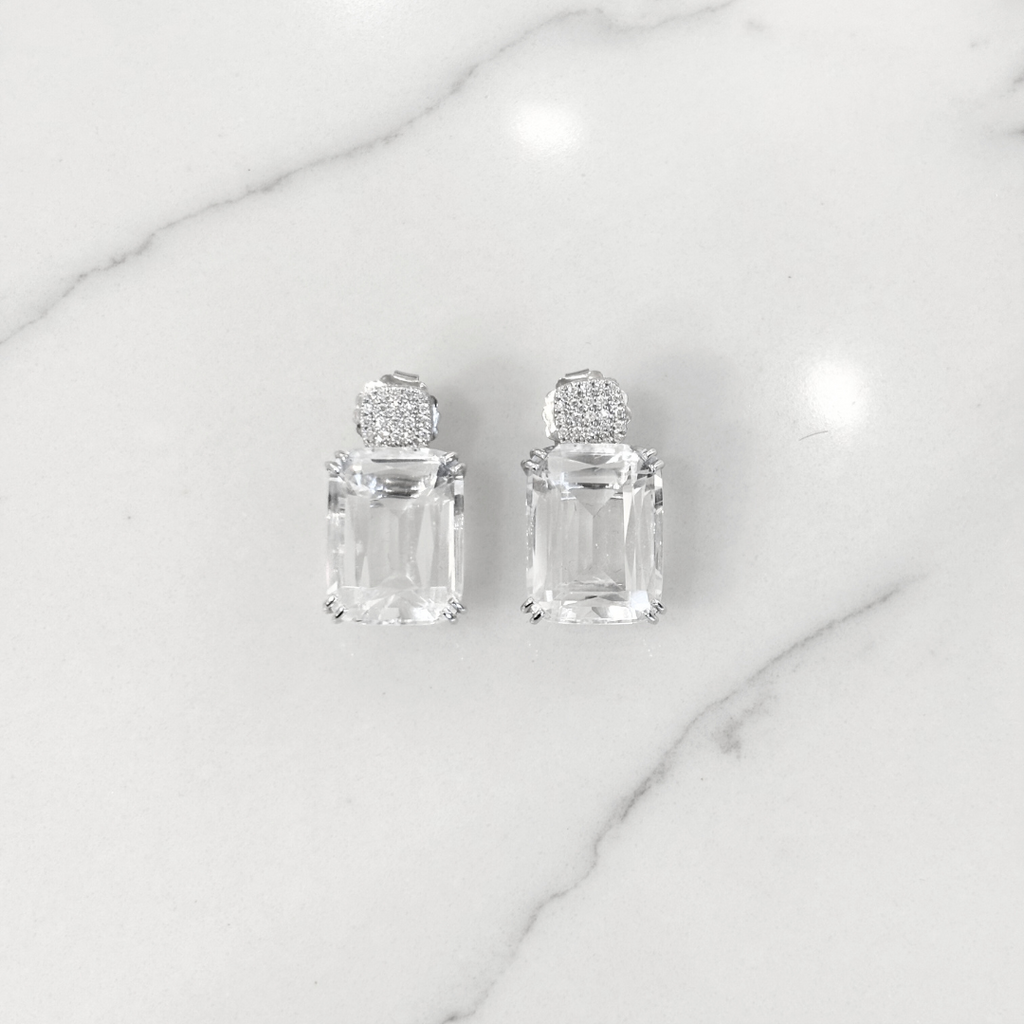 Goshwara 18k WG Rock Crystal Earrings With Pave Diamonds