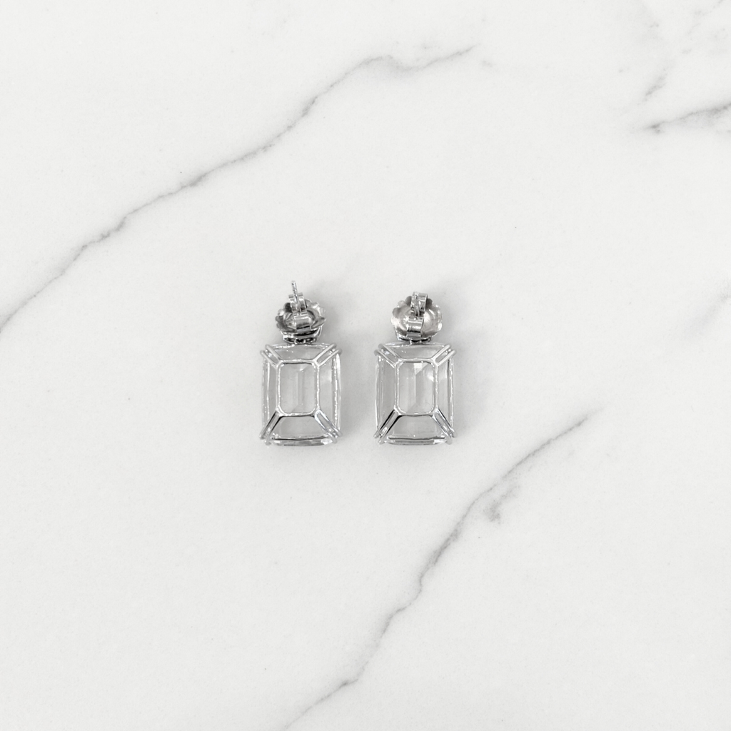 Goshwara 18k WG Rock Crystal Earrings With Pave Diamonds