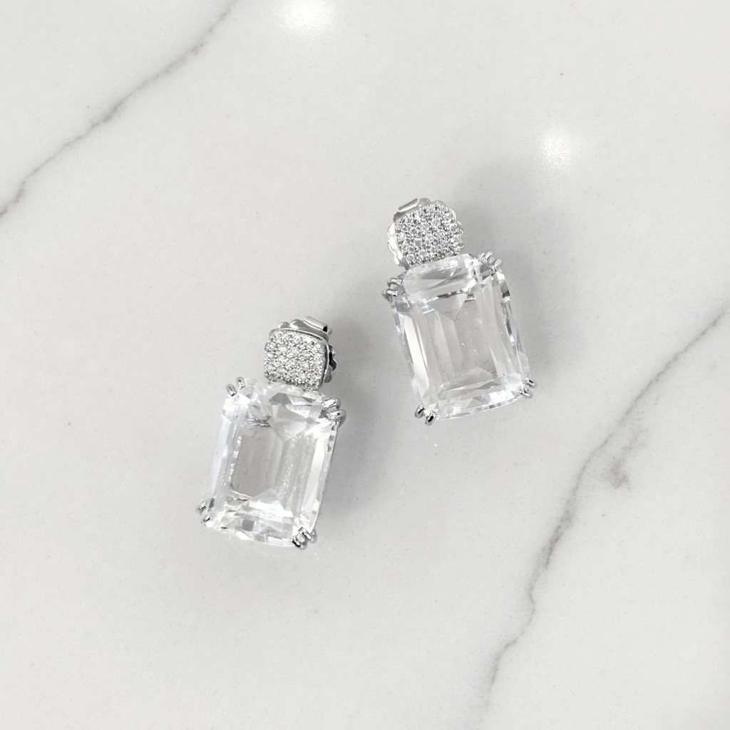 Goshwara 18k WG Rock Crystal Earrings With Pave Diamonds