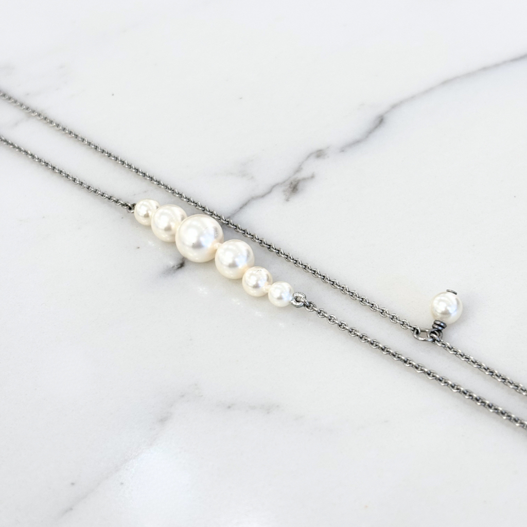 Chanel Silver Faux Pearl CC Necklace