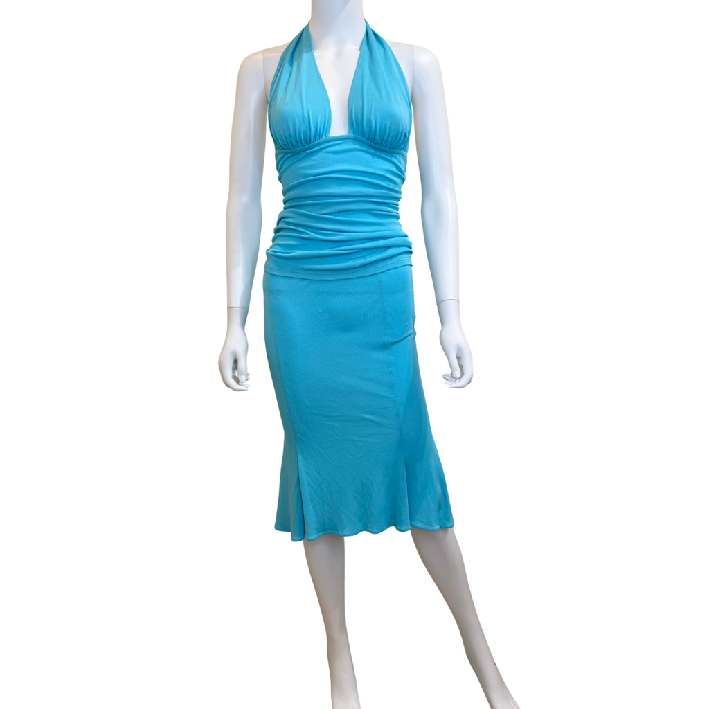Versace Vintage 1990s Blue Halter/Skirt Set, 42(top)/40(skirt)