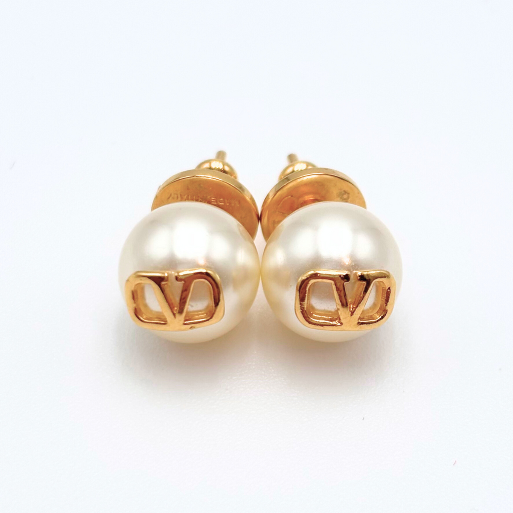 Valentino Faux Pearl Gold Logo Studs