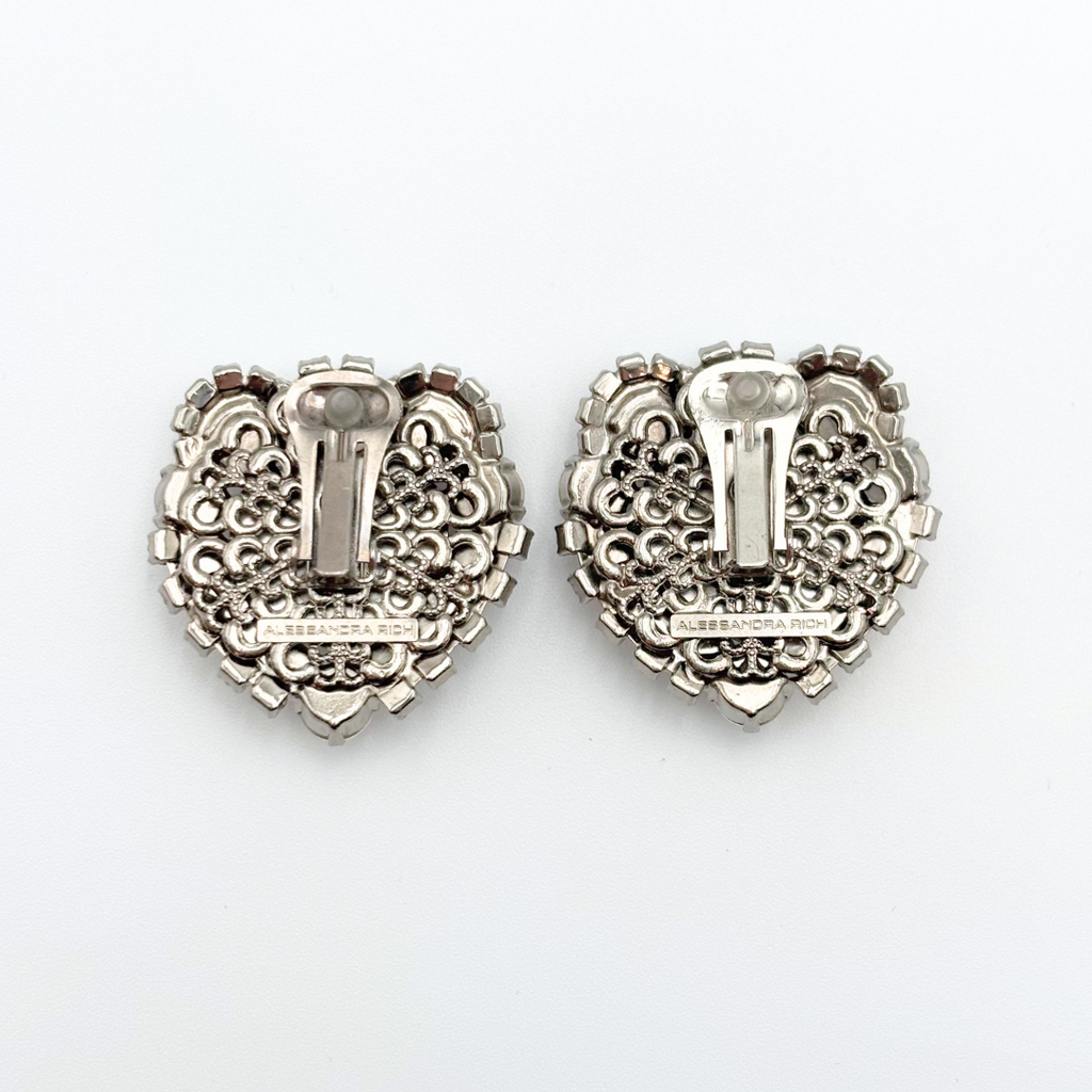 Alessandra Rich Pearl Crystal Heart Clip On Earrings