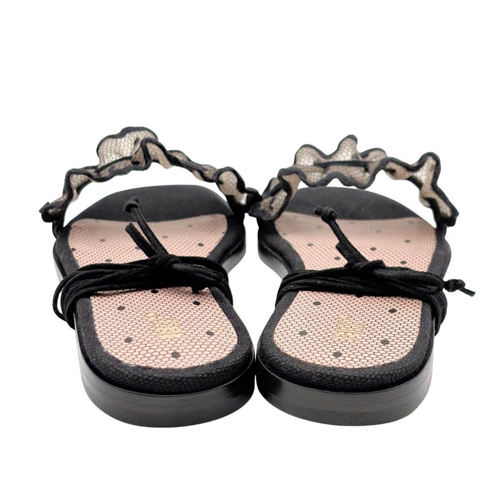 Red Valentino Black Lace Lace Up Flats, 36