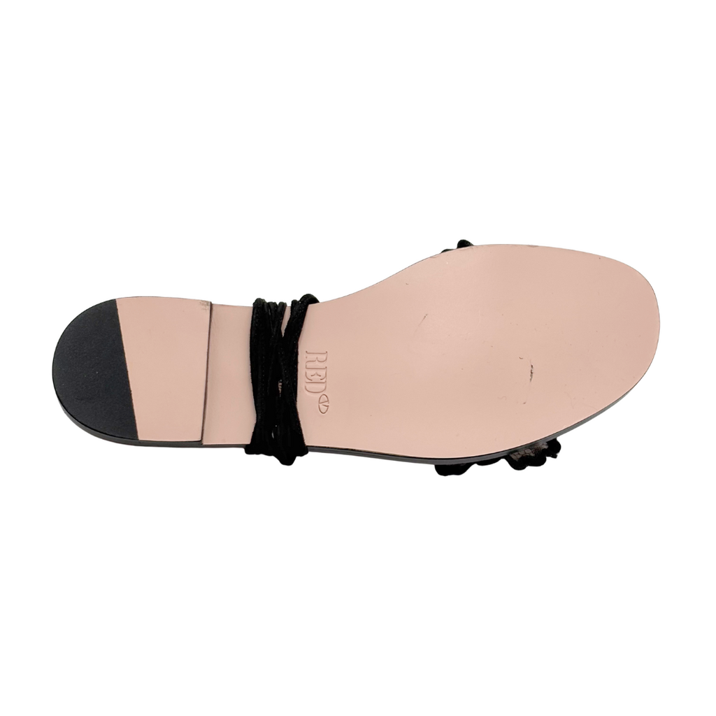 Red Valentino Black Lace Lace Up Flats, 36