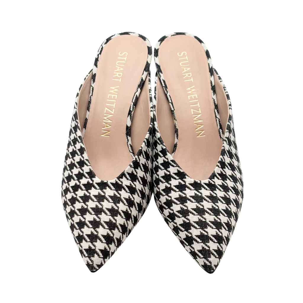 Stuart Weitzman Black & White Houndstooth Mules, 9
