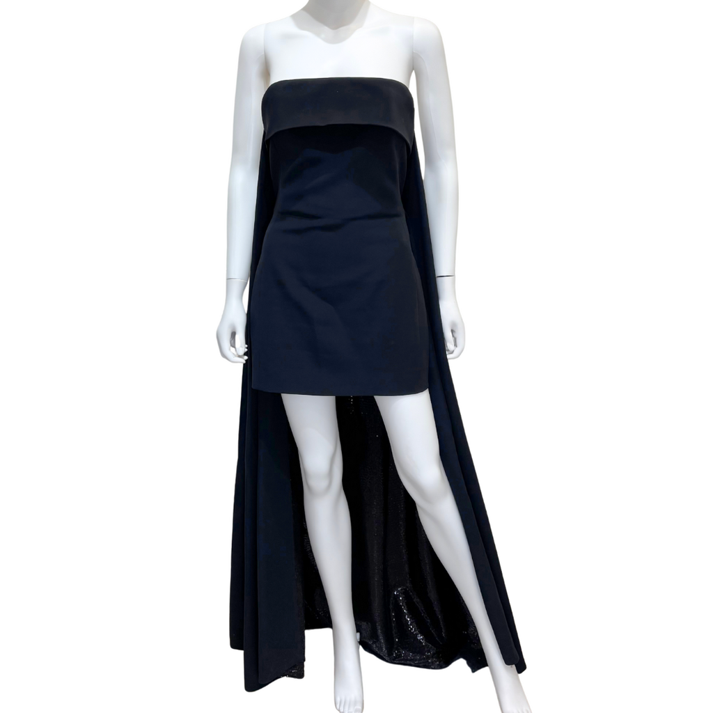 Celine Black Silk Blend Bustier Mini Dress With Sequin Lined Cape, 36 (FW 2024)