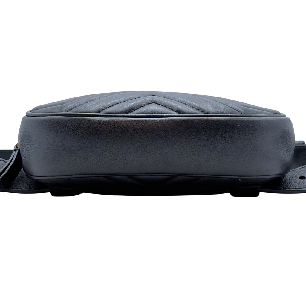 Gucci Black Leather Matelasse Oval Marmont Belt Bag