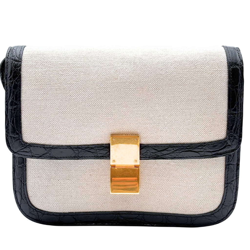 Celine Canvas Croc Trim Box Bag