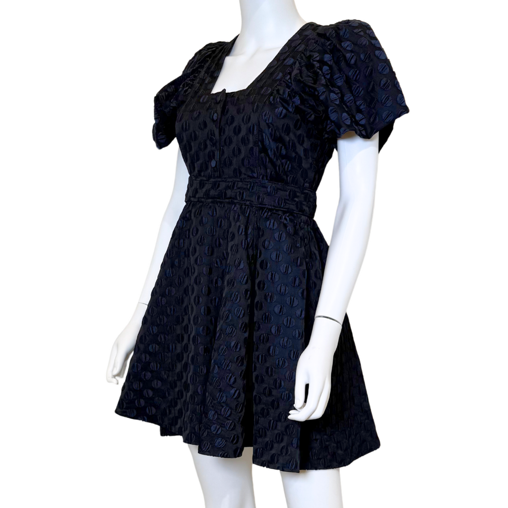 Balenciaga Black & Navy Silk Polka Dot Puff Sleeve Mini Dress, 38 (2007)