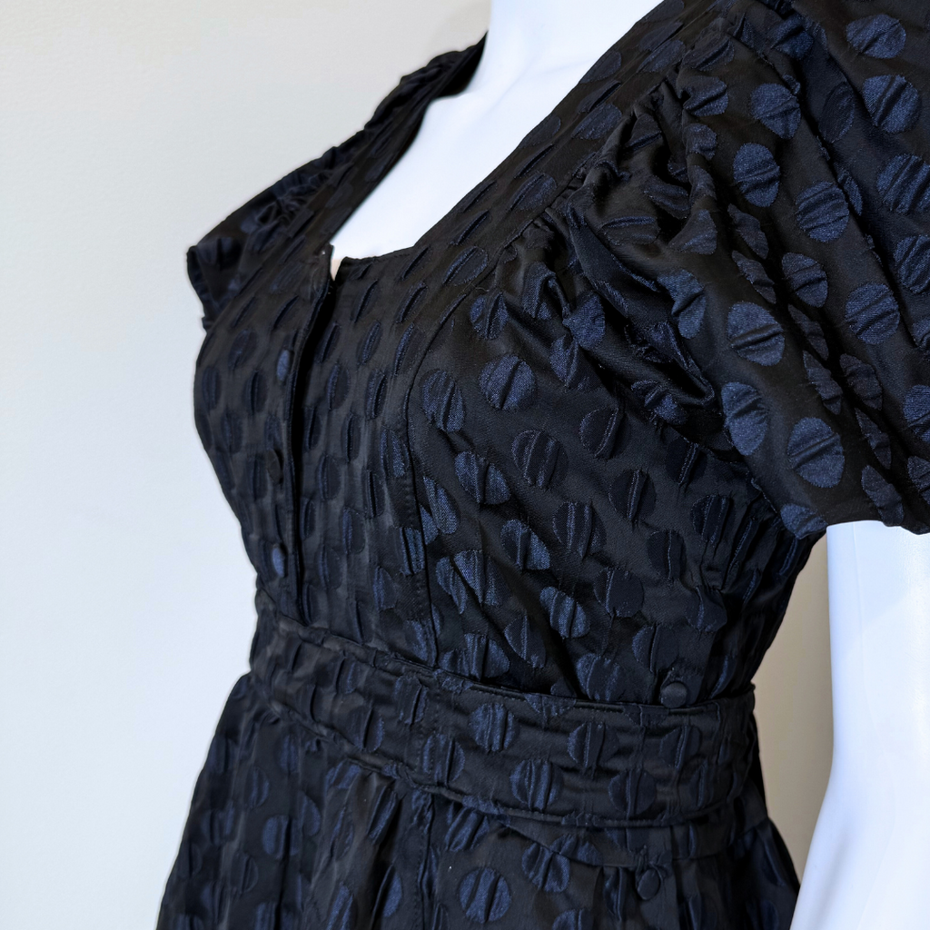 Balenciaga Black & Navy Silk Polka Dot Puff Sleeve Mini Dress, 38 (2007)