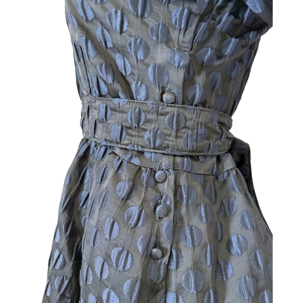 Balenciaga Black & Navy Silk Polka Dot Puff Sleeve Mini Dress, 38 (2007)