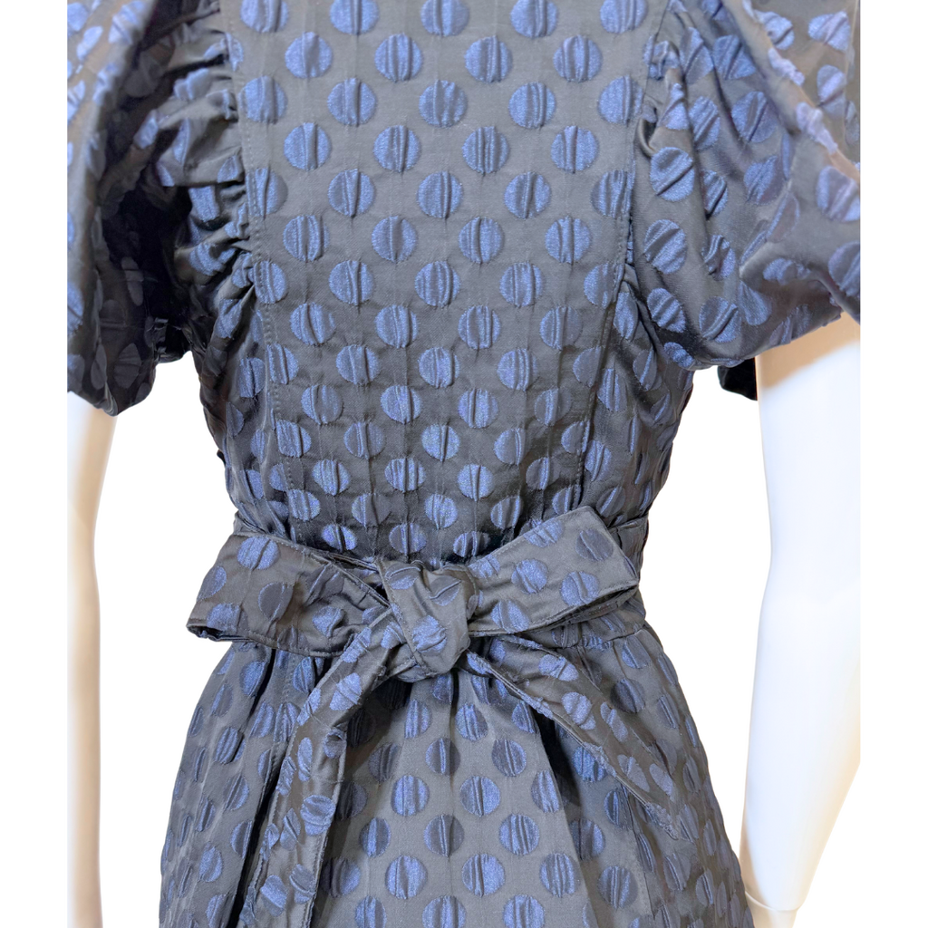 Balenciaga Black & Navy Silk Polka Dot Puff Sleeve Mini Dress, 38 (2007)
