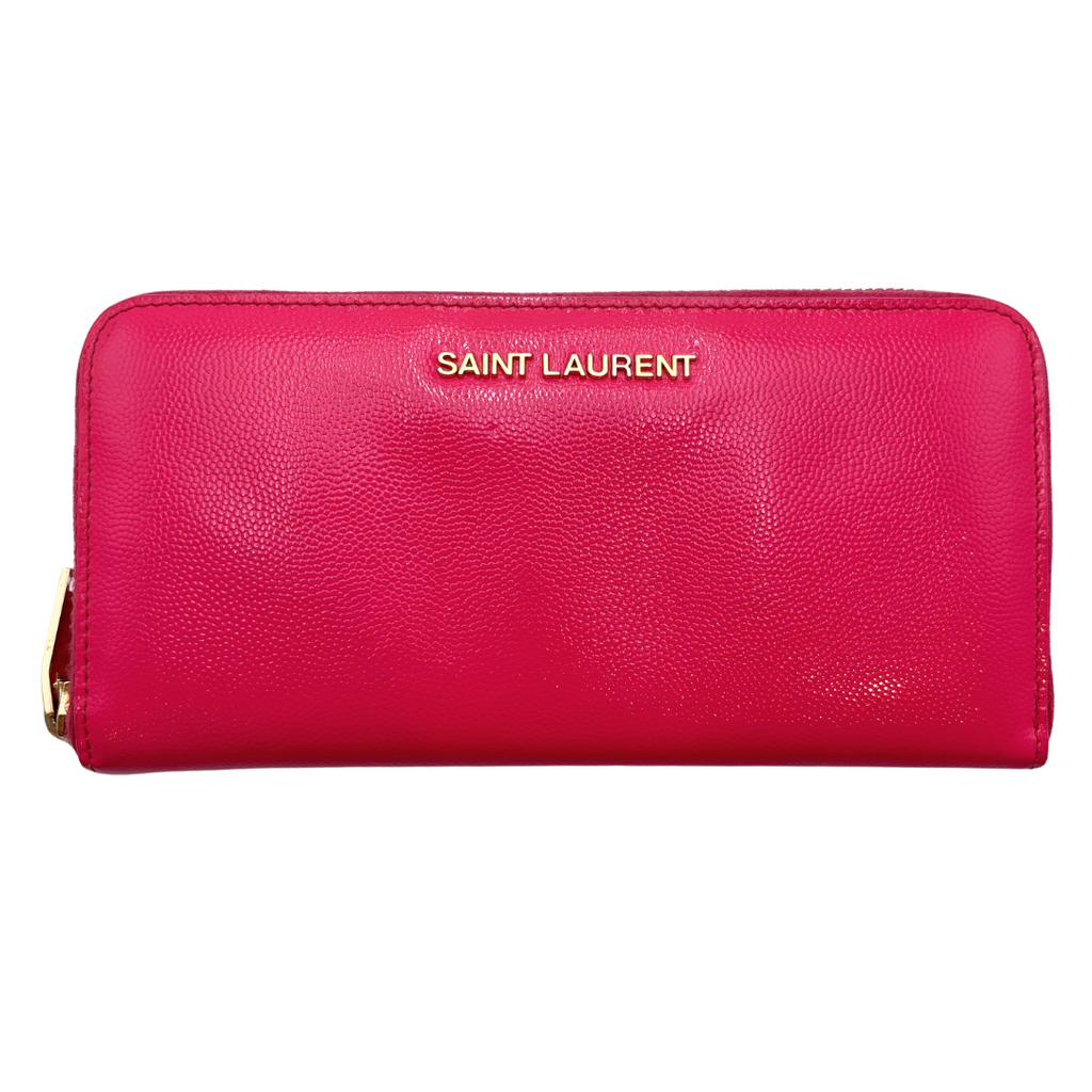 Saint Laurent Hot Pink Patent Zip-Around Wallet