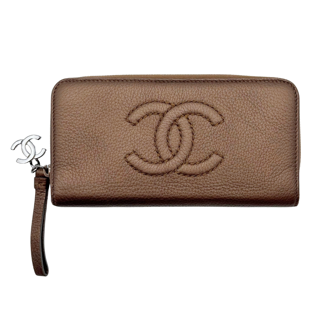 Chanel Gold CC Zip Around Wallet