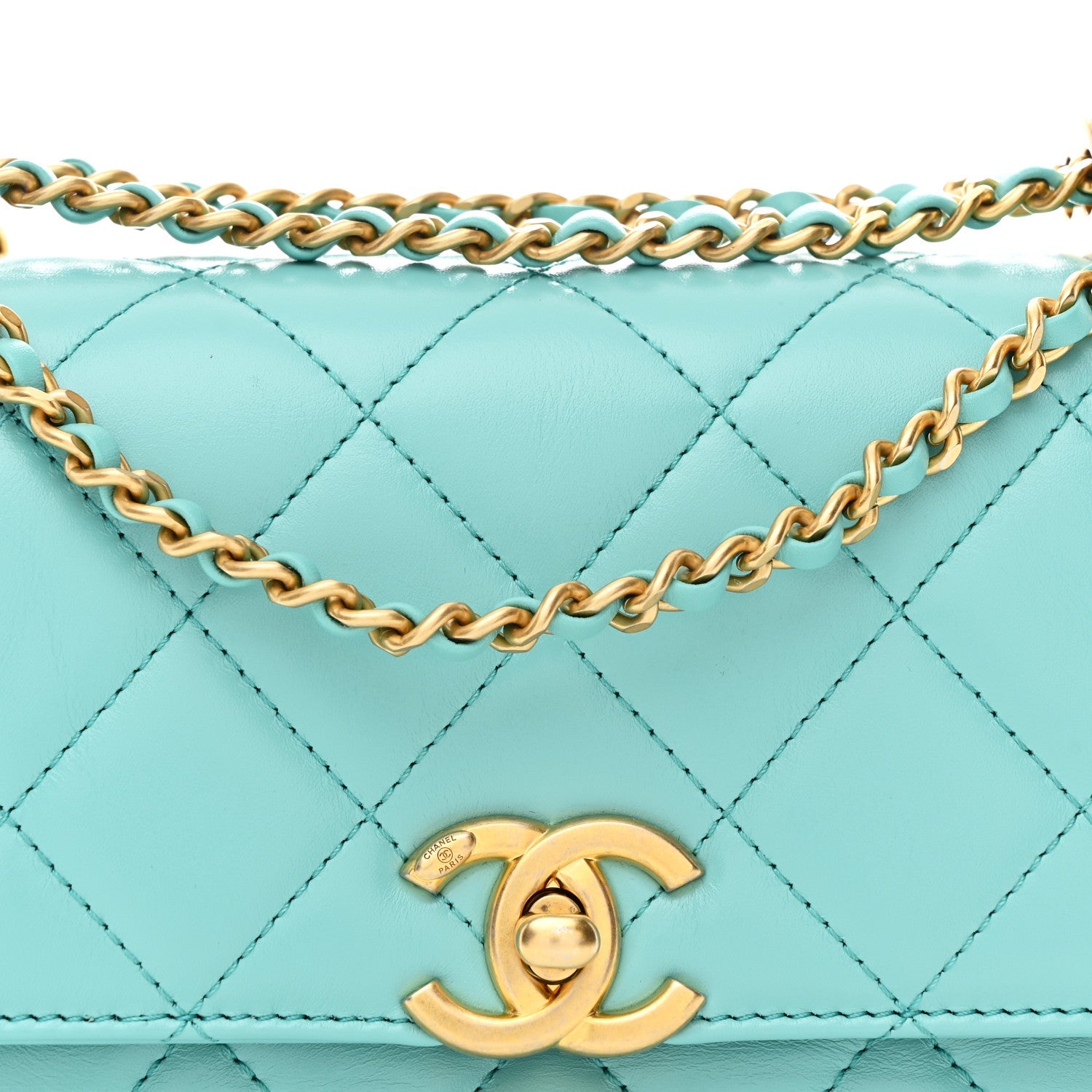 Calfskin Quilted Mini Perfect Fit Flap Turquoise