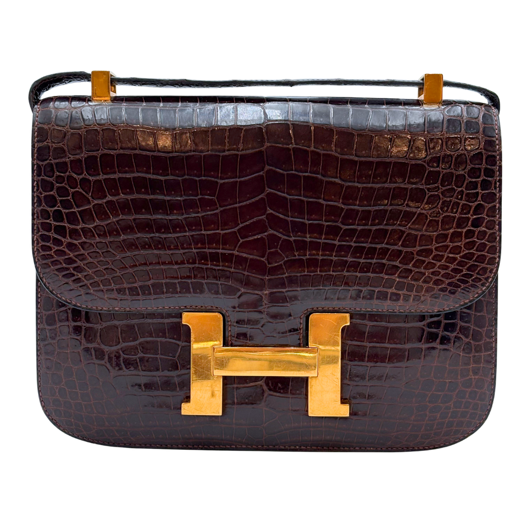 Hermès Constance Brown Croc 23CM Gold HW (1985)