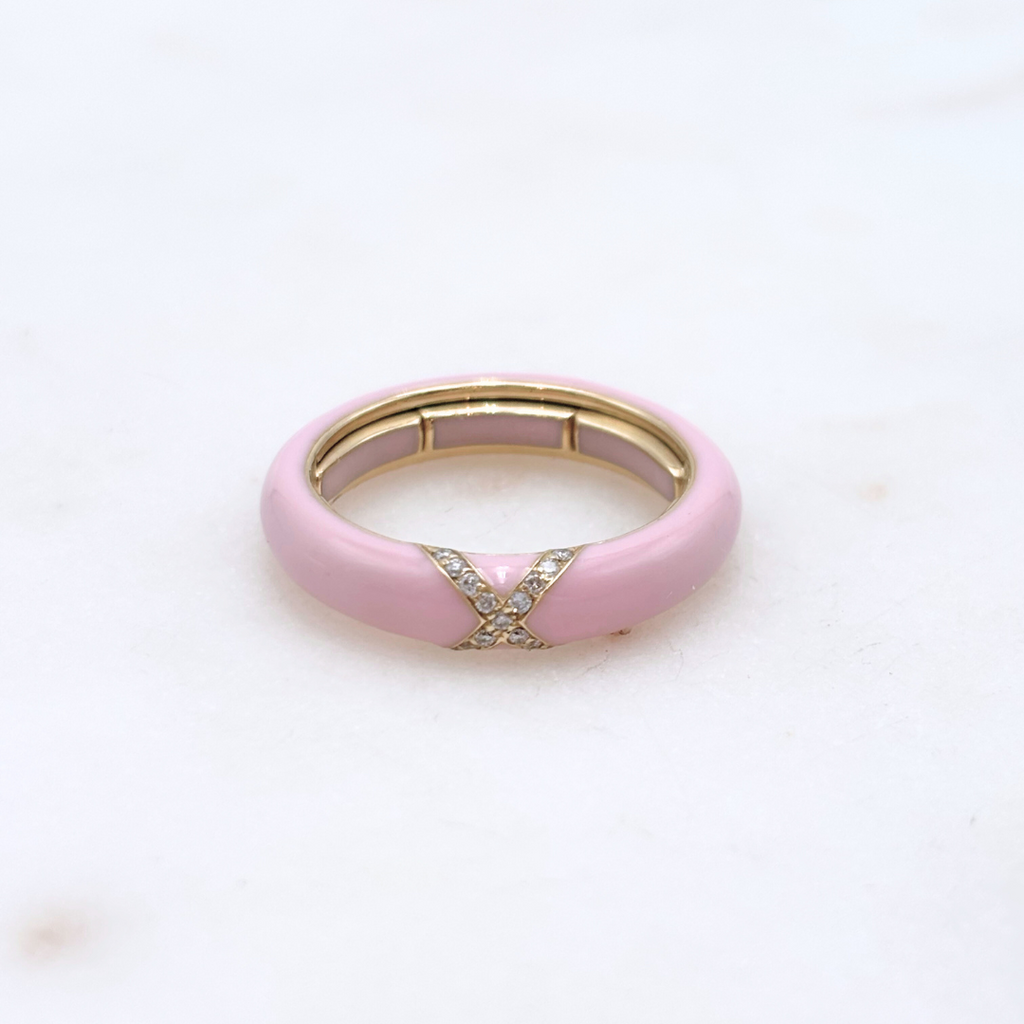 Bei Tesori Pink Enamel X Thin Ring