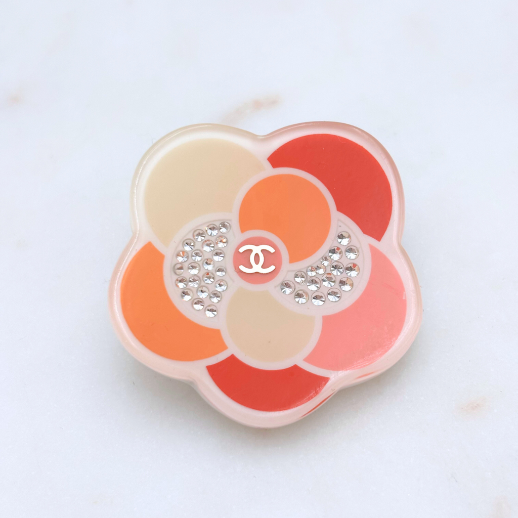 Chanel Orange Resin Camellia Pin