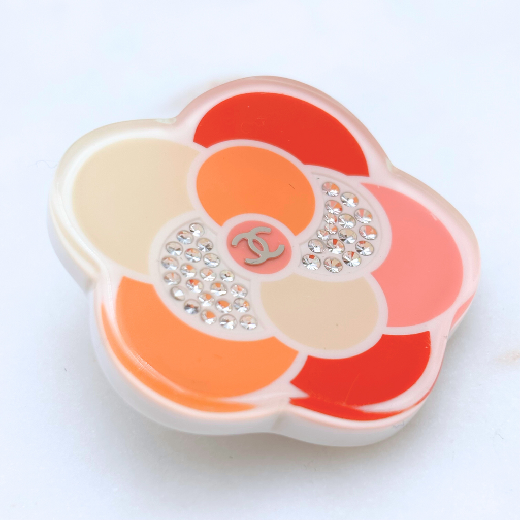 Chanel Orange Resin Camellia Pin