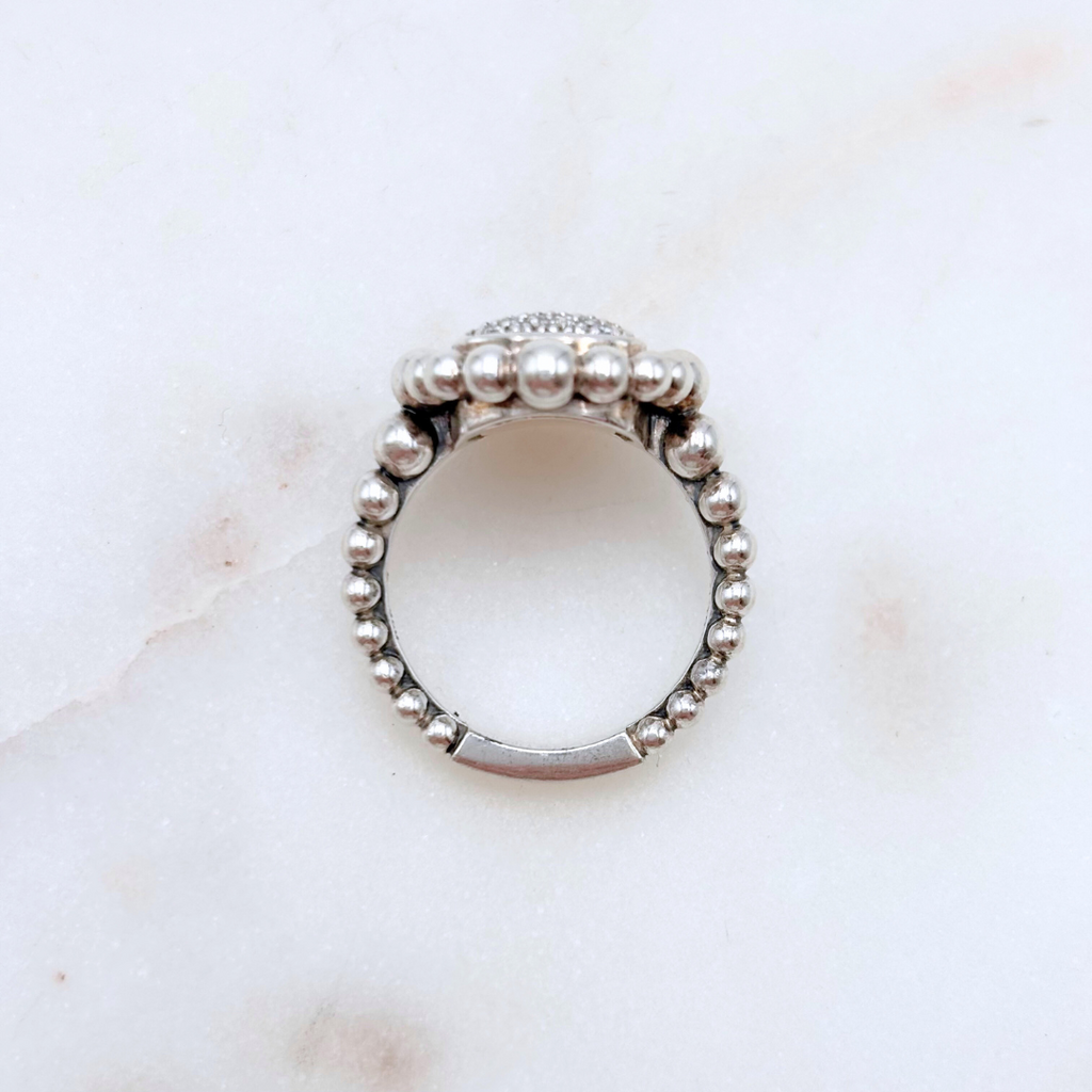 Lagos Sterling Silver Beaded Square Ring With Diamond Pave
