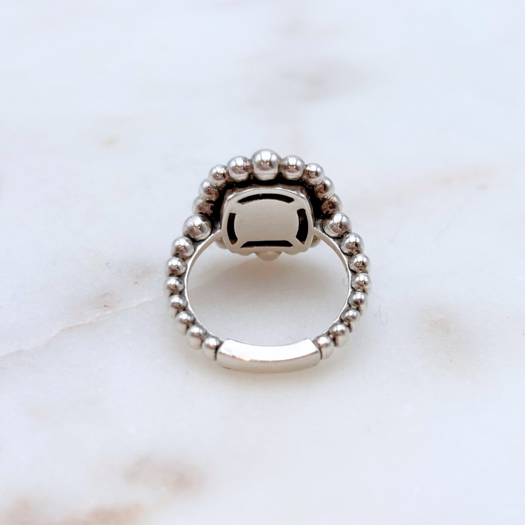 Lagos Sterling Silver Beaded Square Ring With Diamond Pave