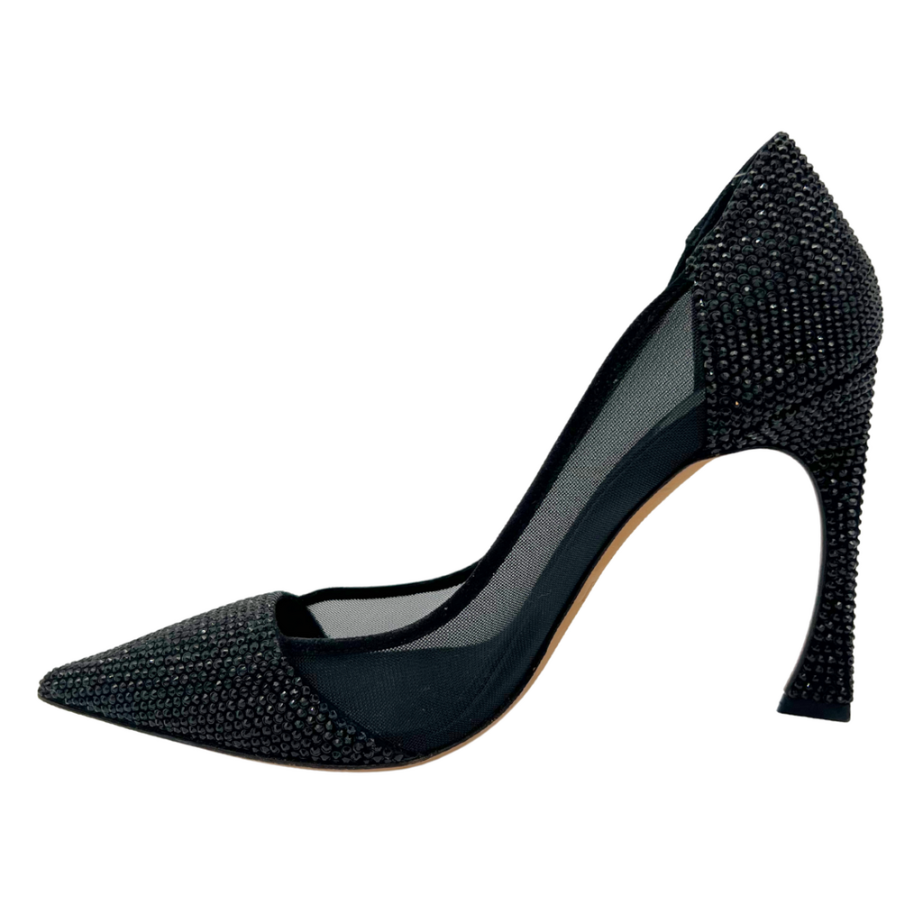 Christian Dior Black Rhinestone Pumps, 37.5