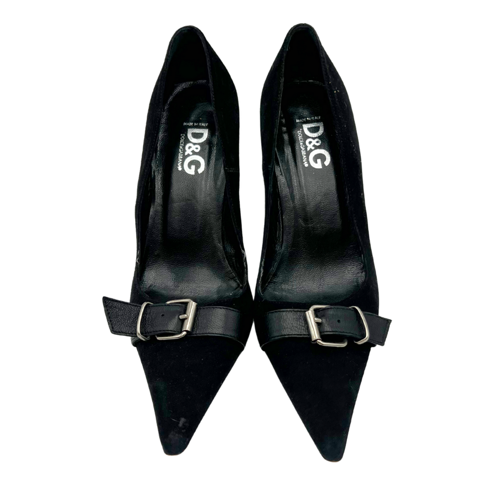 Dolce & Gabbana Black Suede Buckle Pumps, 37.5