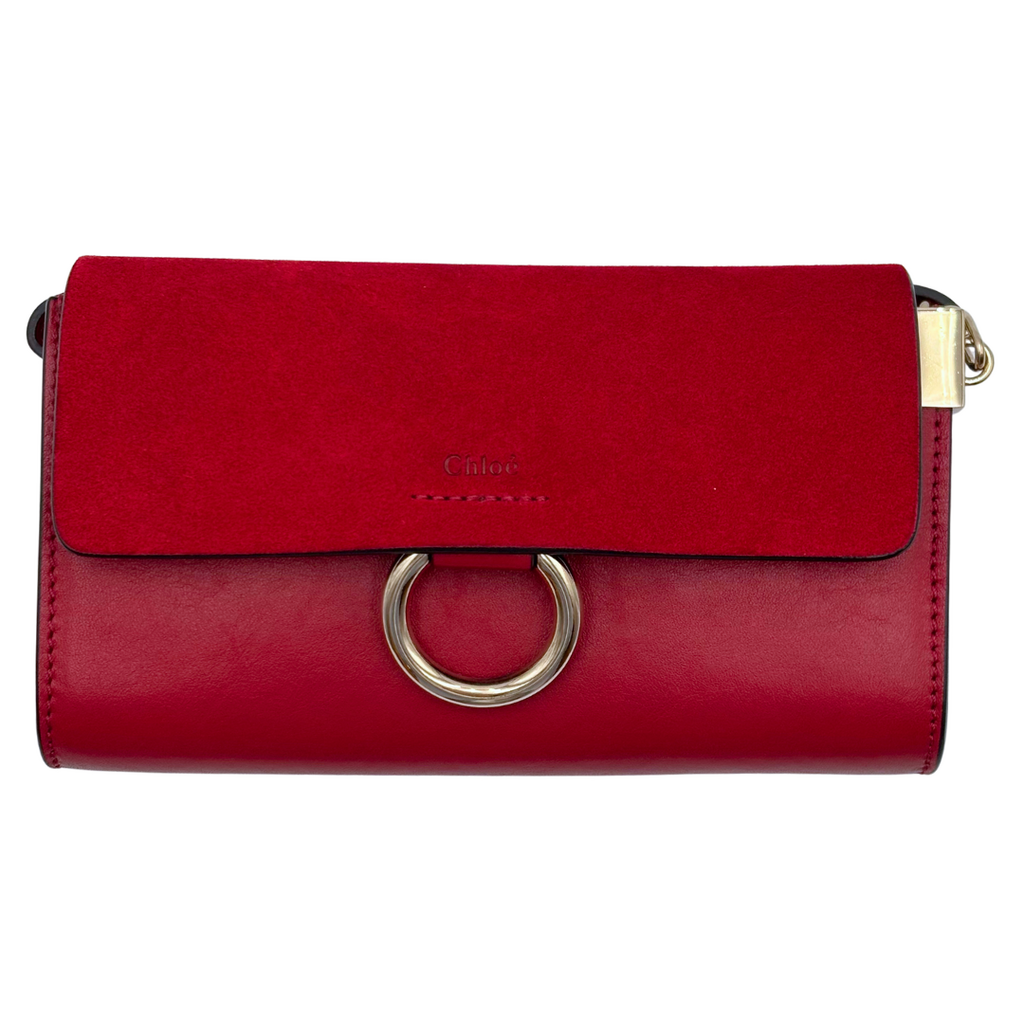 Chloe Red Faye Suede & Leather Crossbody