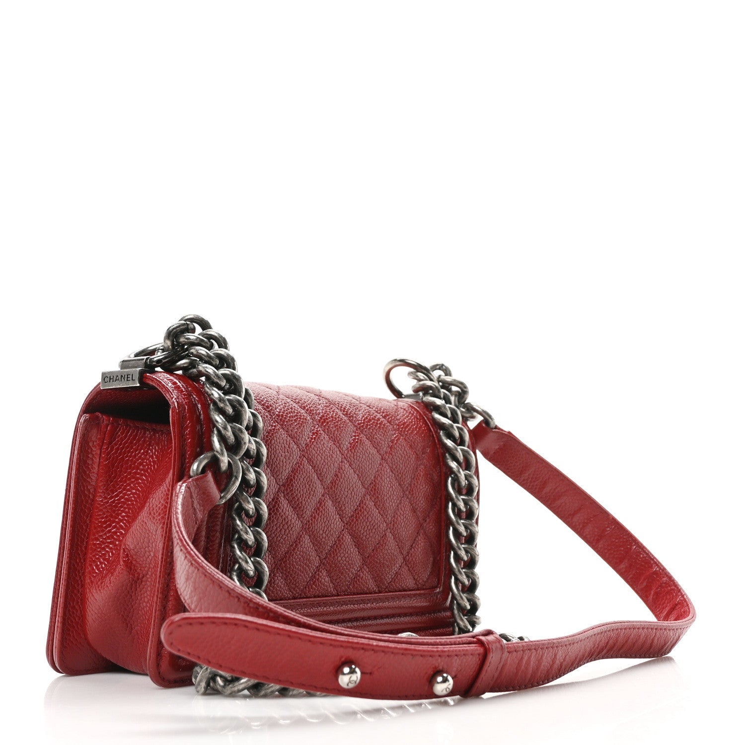 Caviar Quilted Small Boy Flap Dark Red