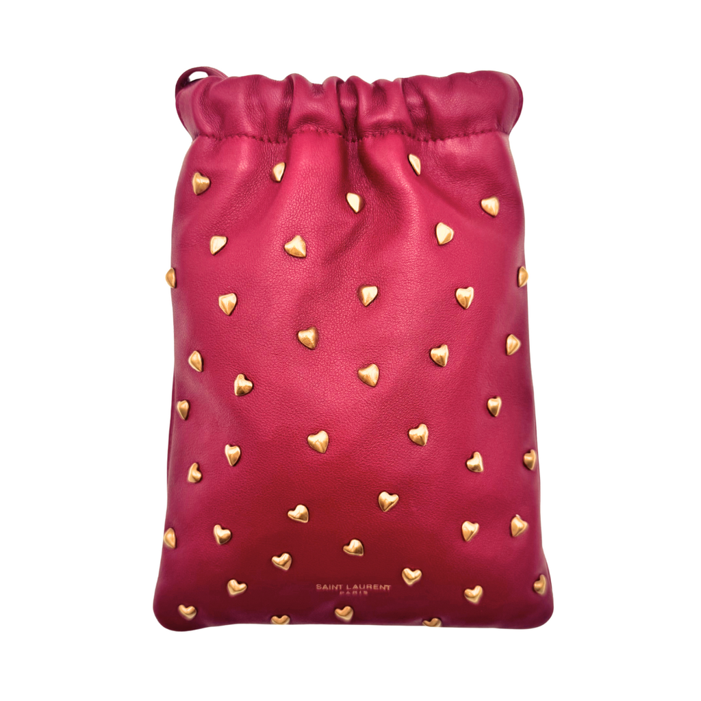 Saint Laurent Red Drawstring Crossbody Pouch with Hearts
