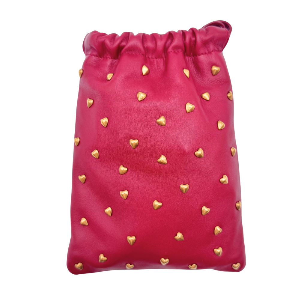 Saint Laurent Red Drawstring Crossbody Pouch with Hearts