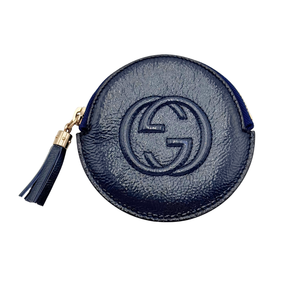Gucci Soho Dark Navy Patent Zip Around Coin Holder Navy
