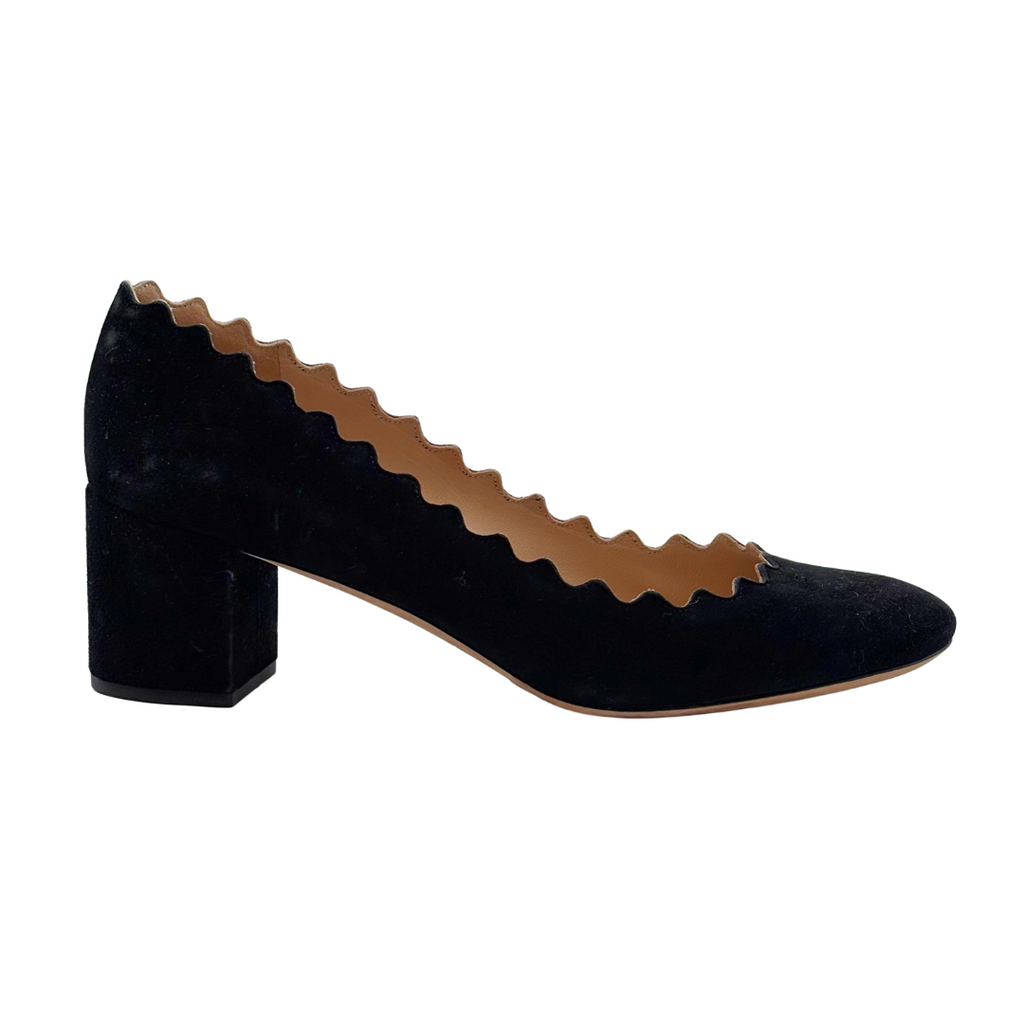 Chloe Black Suede Scalloped Pump, 36
