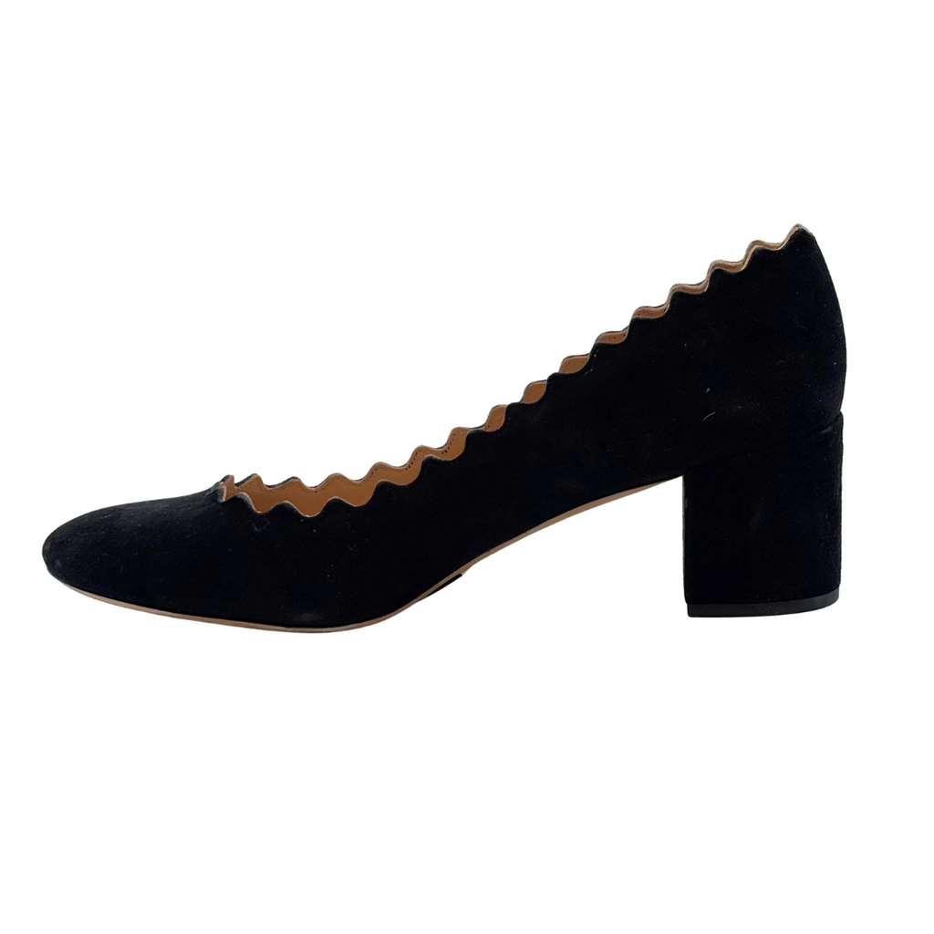 Chloe Black Suede Scalloped Pump, 36