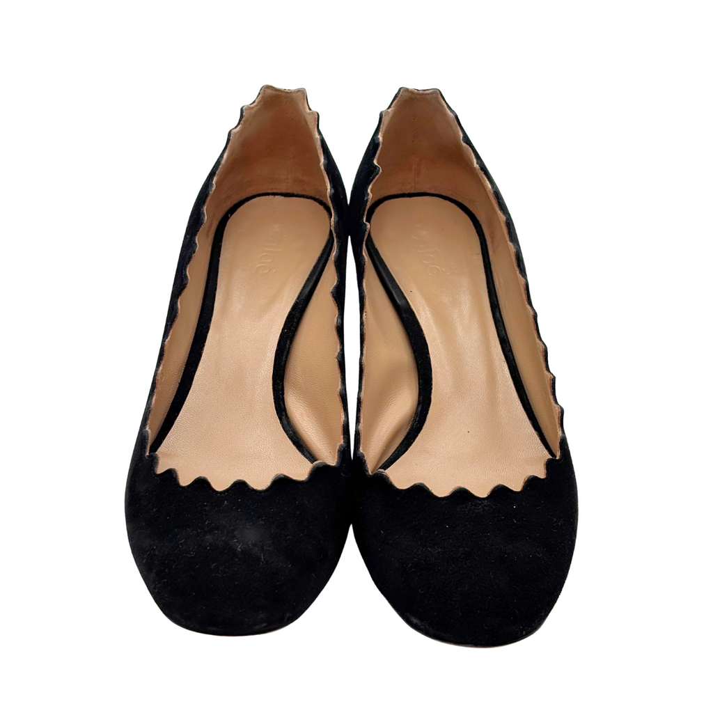 Chloe Black Suede Scalloped Pump, 36