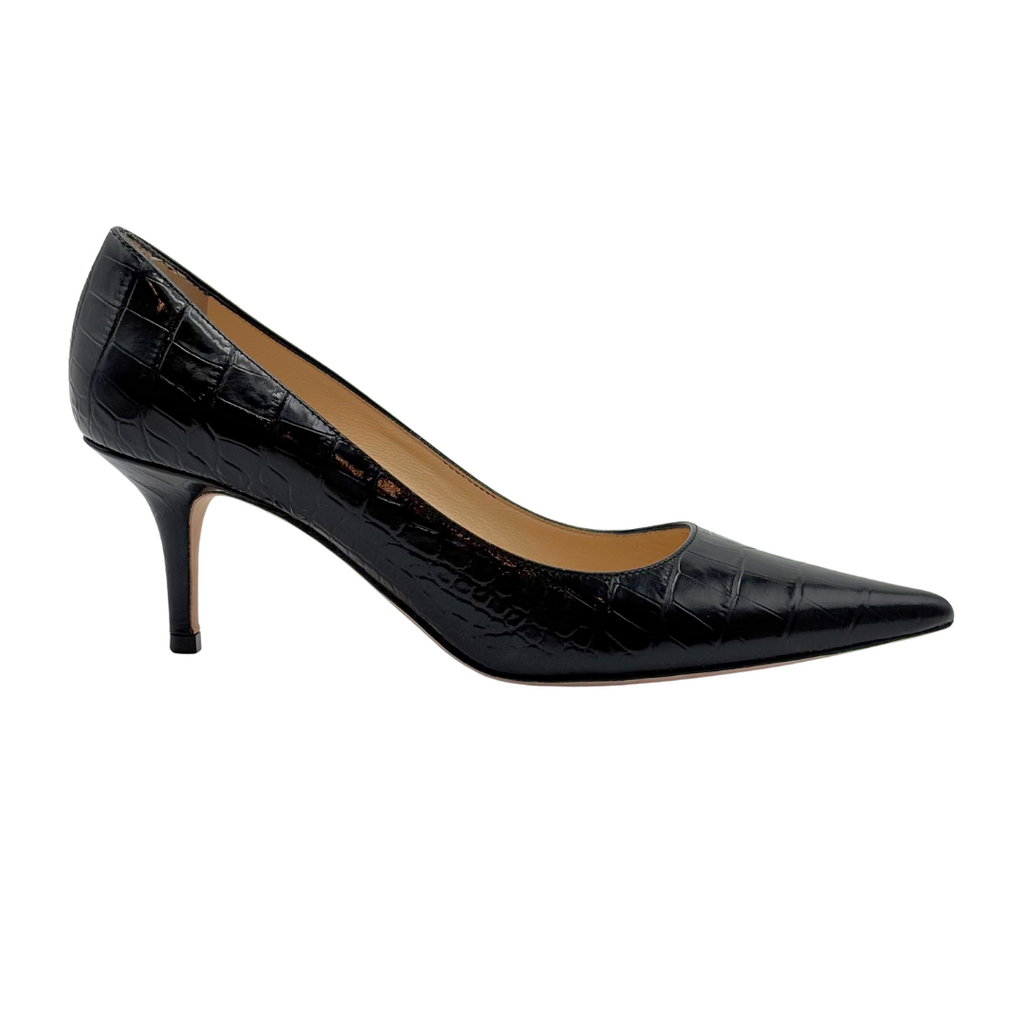 Jimmy Choo Black Croc Embossed Kitten Heel, 38