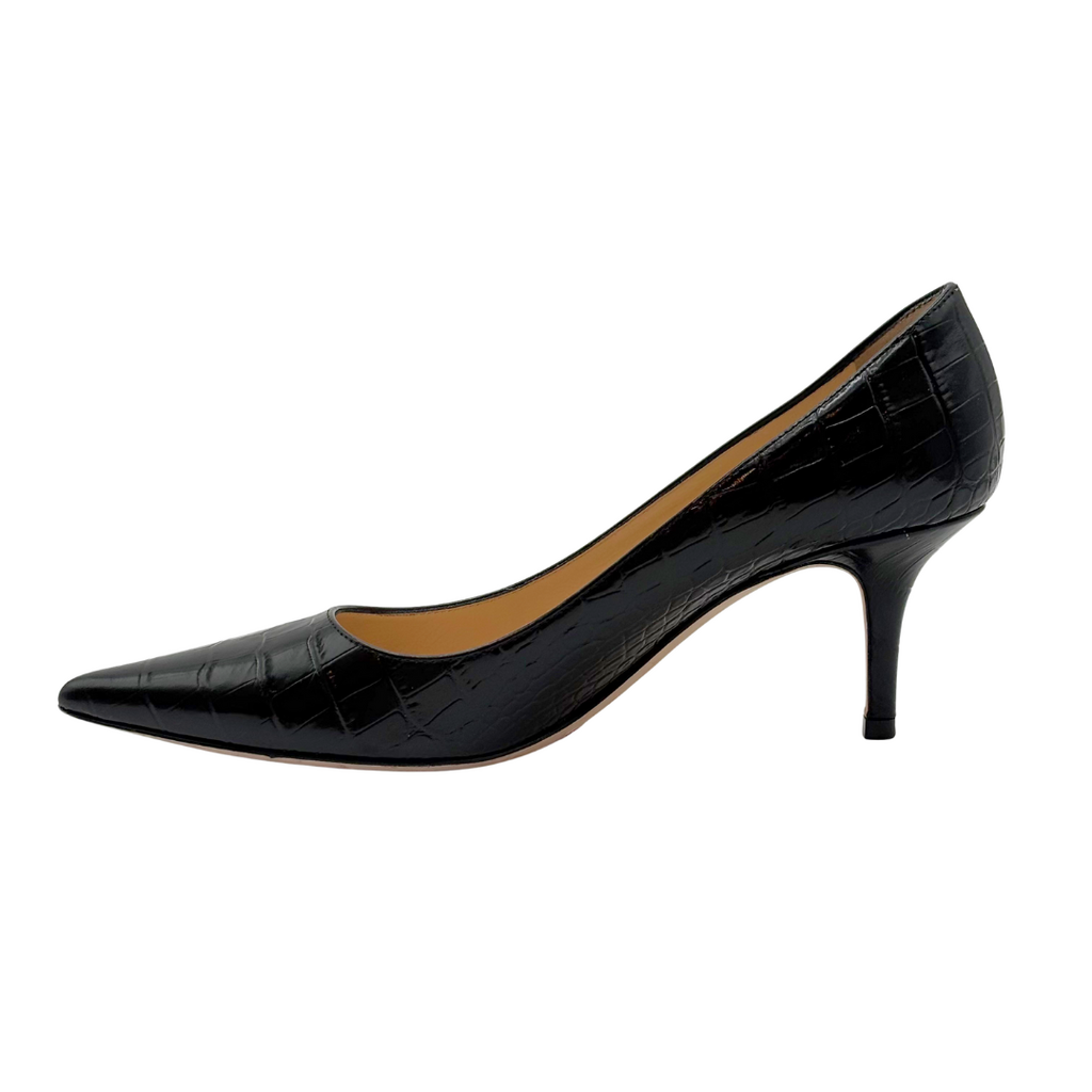 Jimmy Choo Black Croc Embossed Kitten Heel, 38