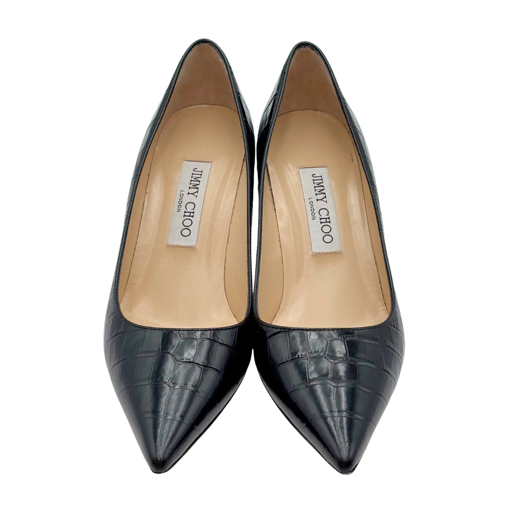 Jimmy Choo Black Croc Embossed Kitten Heel, 38