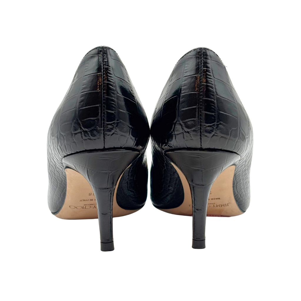 Jimmy Choo Black Croc Embossed Kitten Heel, 38
