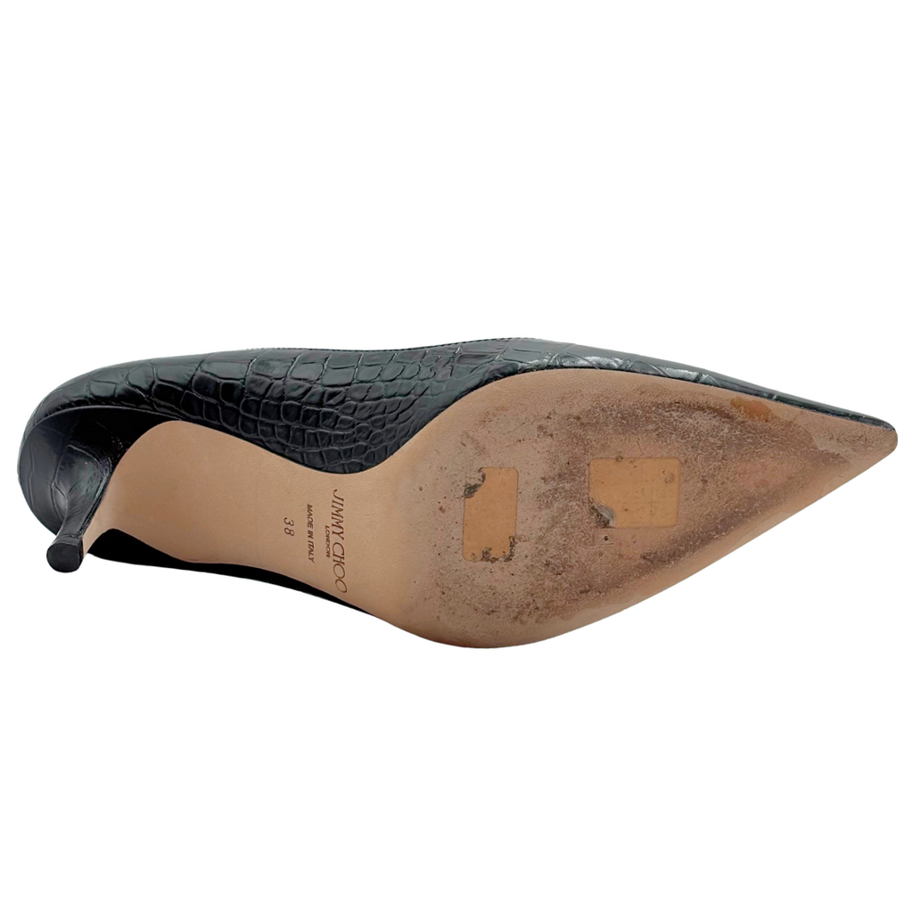 Jimmy Choo Black Croc Embossed Kitten Heel, 38
