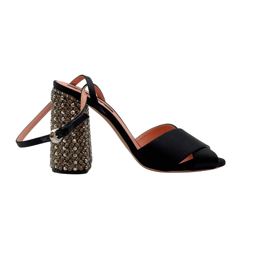 Rochas Black Satin Strap Embellished Heel, 39